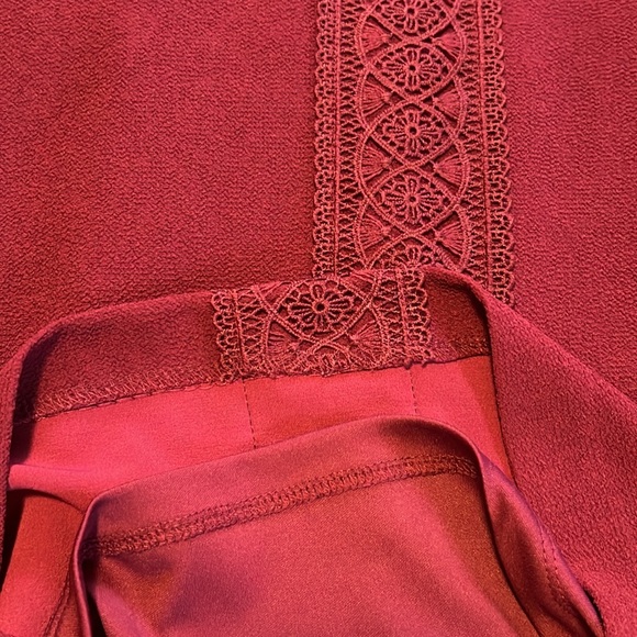 Karl Lagerfeld Wine Red Eyelet Detailed Lined Sheath Dress - Picture 12 of 13